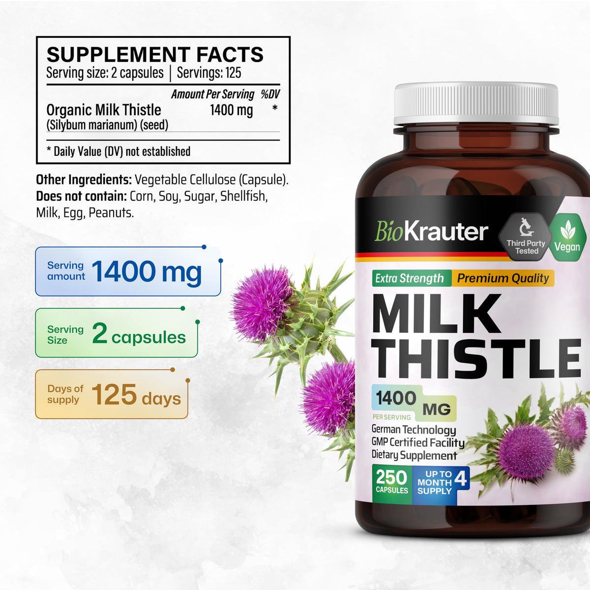 BIO KRAUTER Chardon-Marie 250 capsules ouvertes