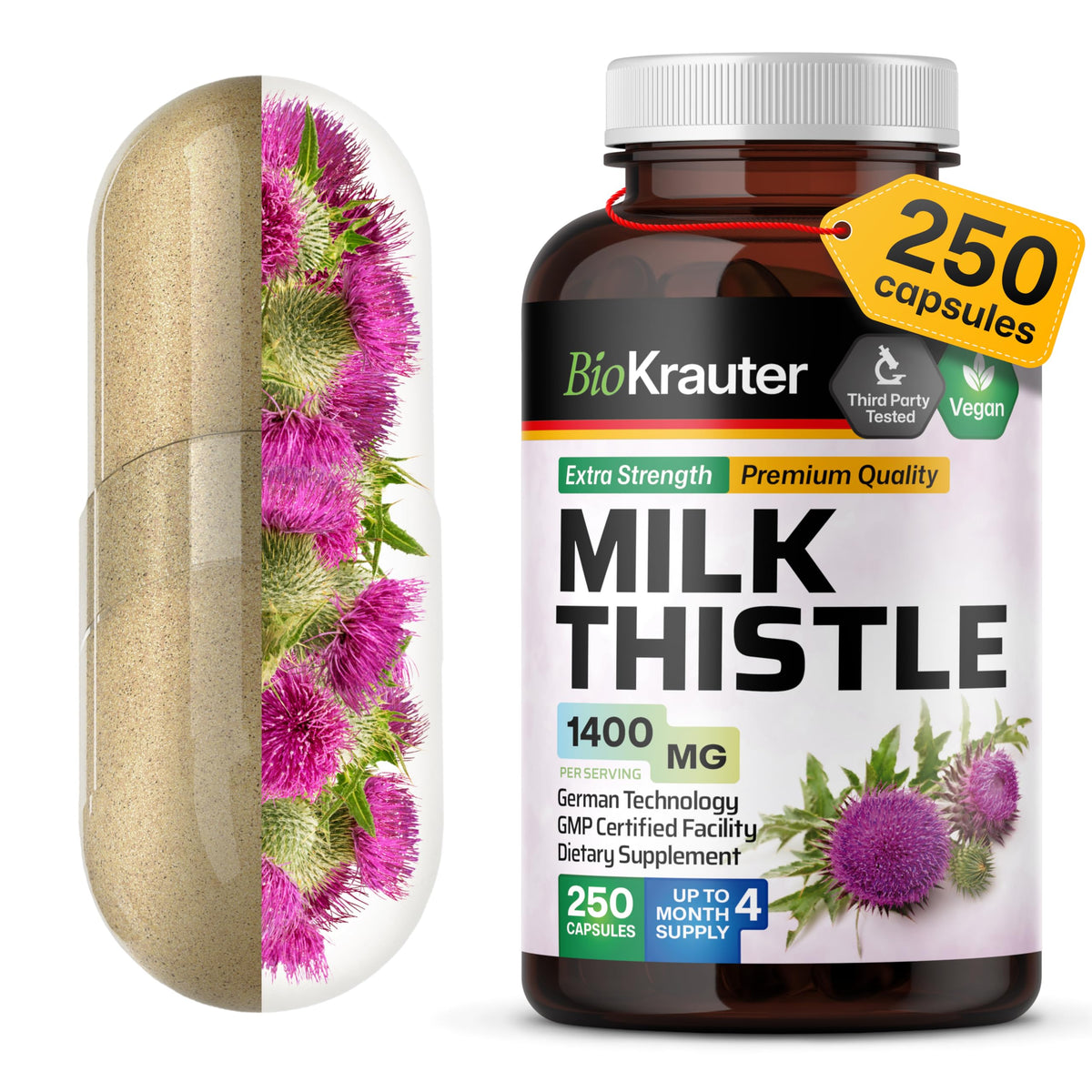 BIO KRAUTER Chardon-Marie 250 capsules vue de face