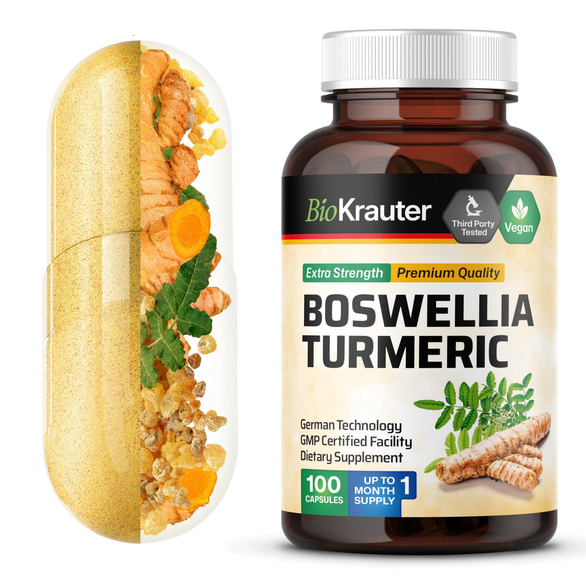 BIO KRAUTER Complément Alimentaire Curcuma Boswellia 100 Capsules vue avant