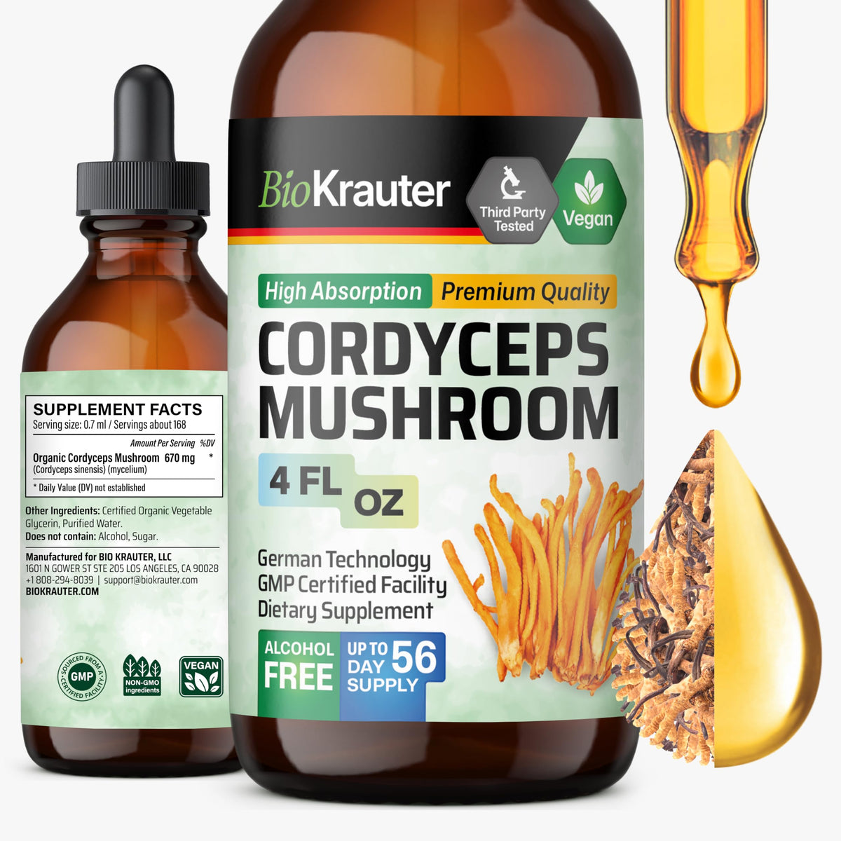 BIO KRAUTER Cordyceps 270g bouteille vue de face