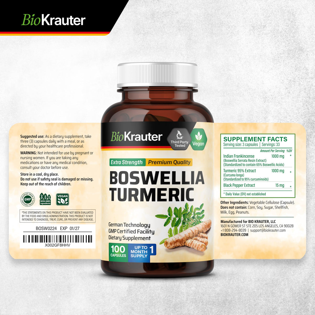 BIO KRAUTER Curcuma Boswellia Capsules avec ingrédients naturels