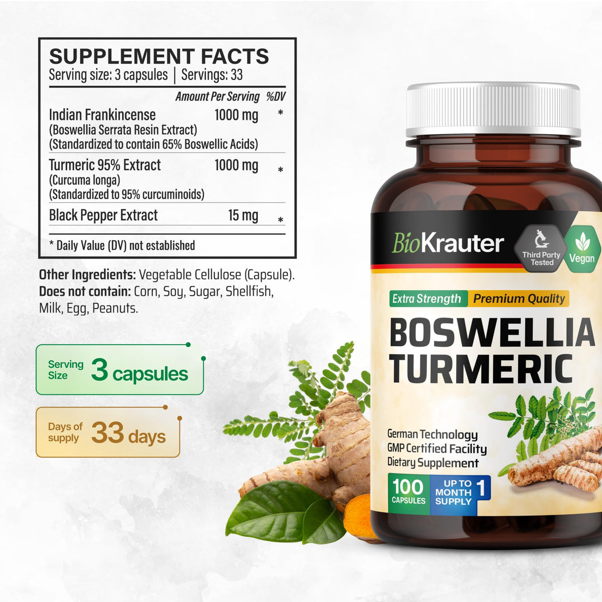 BIO KRAUTER Curcuma Boswellia Capsules ouvertes sur une table