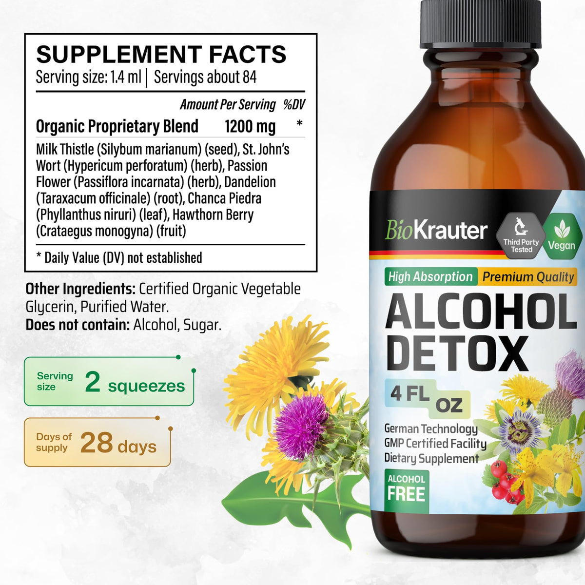 BIO KRAUTER Détox Alcool 4 Fl.Oz gouttes dans un verre