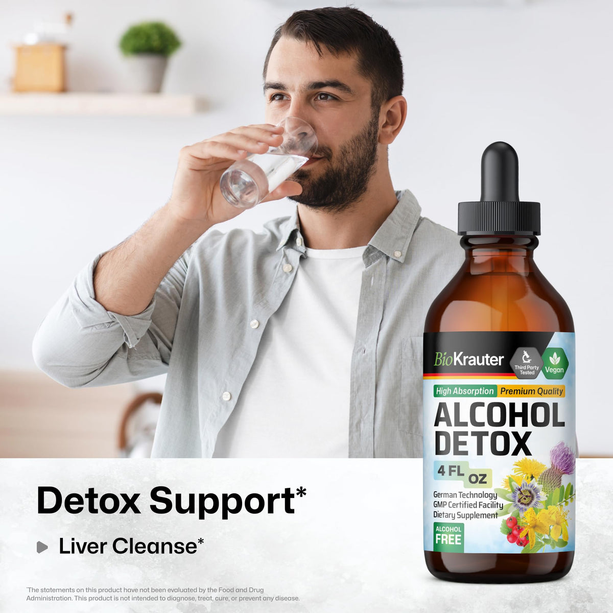 BIO KRAUTER Détox Alcool 4 Fl.Oz vue arrière avec ingrédients