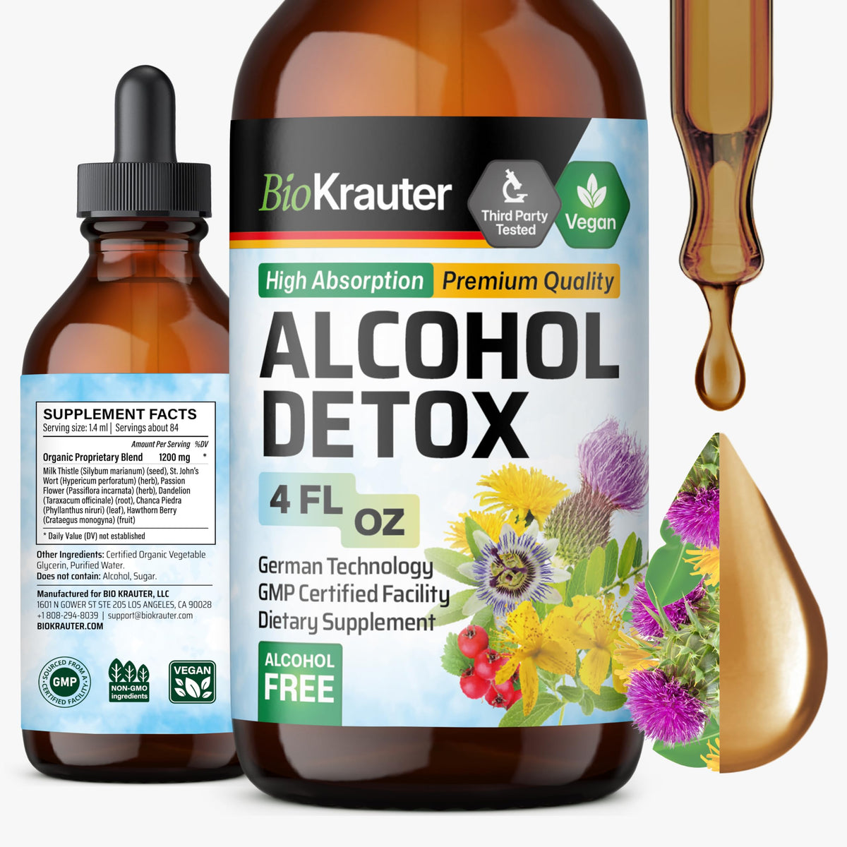 BIO KRAUTER Détox Alcool 4 Fl.Oz vue avant avec étiquette