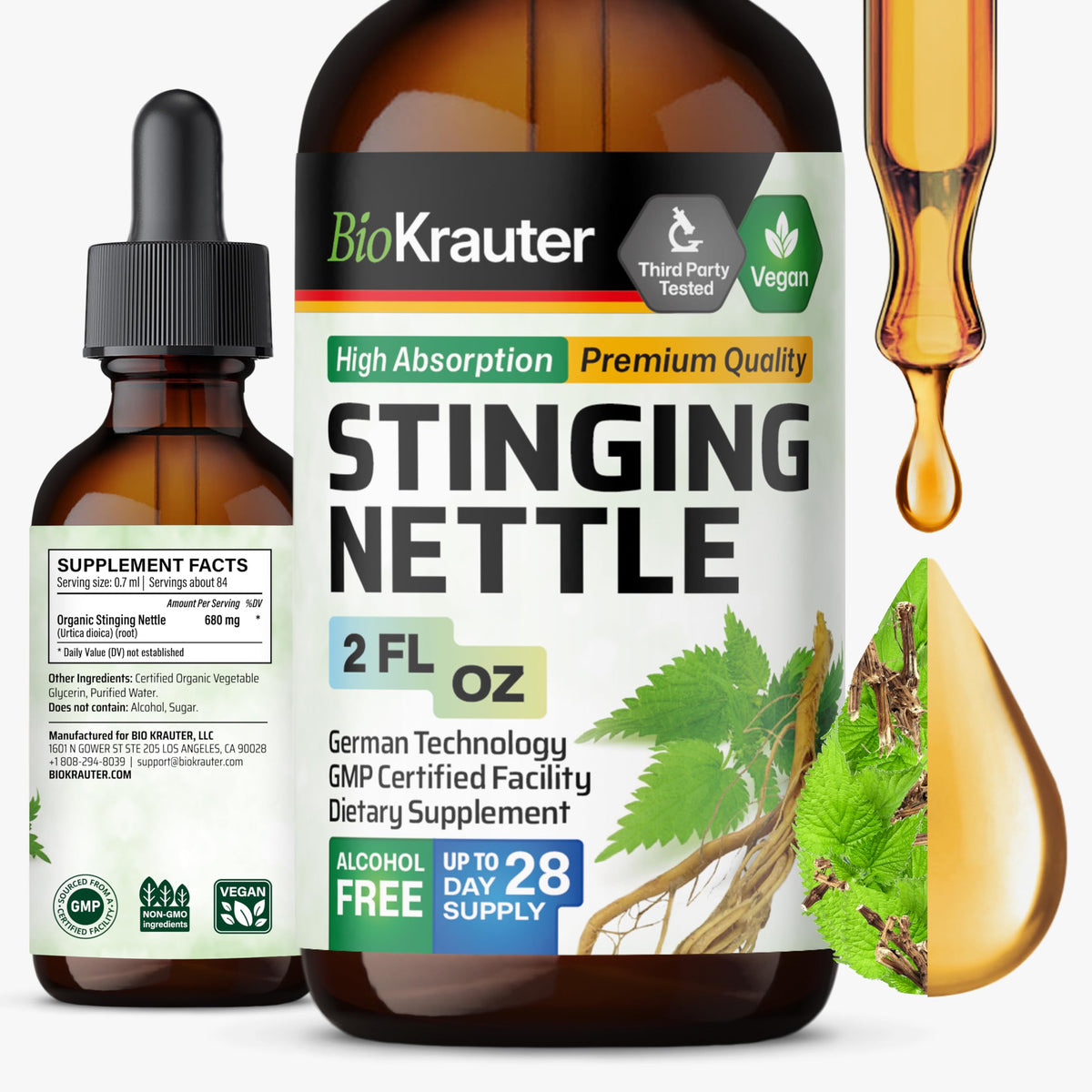 BIO KRAUTER Extrait d'Ortie 141g devant sur fond blanc