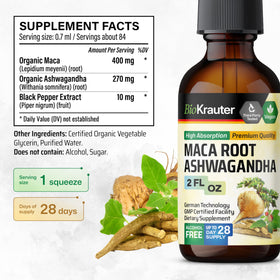 BIO KRAUTER flacon de Maca et Ashwagandha avec étiquette visible