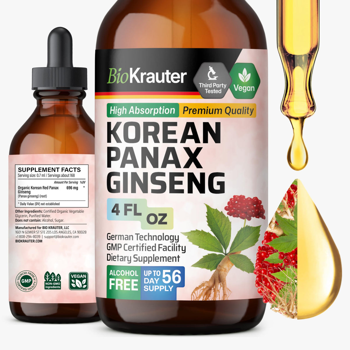 BIO KRAUTER Teinture de Ginseng Panax Rouge 4 fl oz vue de face