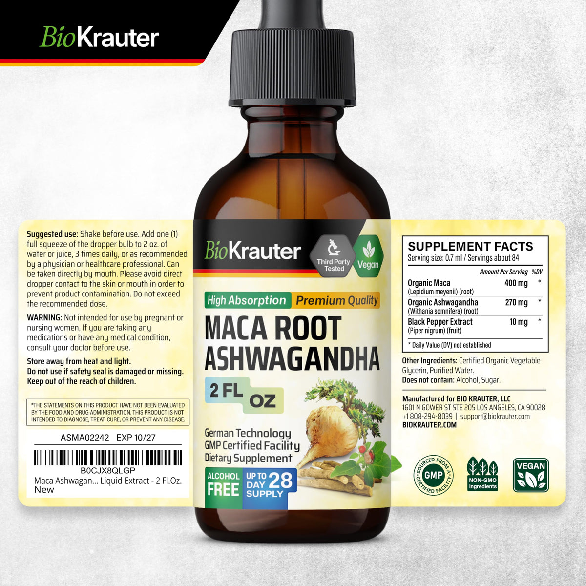 BIO KRAUTER teinture de Maca et Ashwagandha - vue arrière