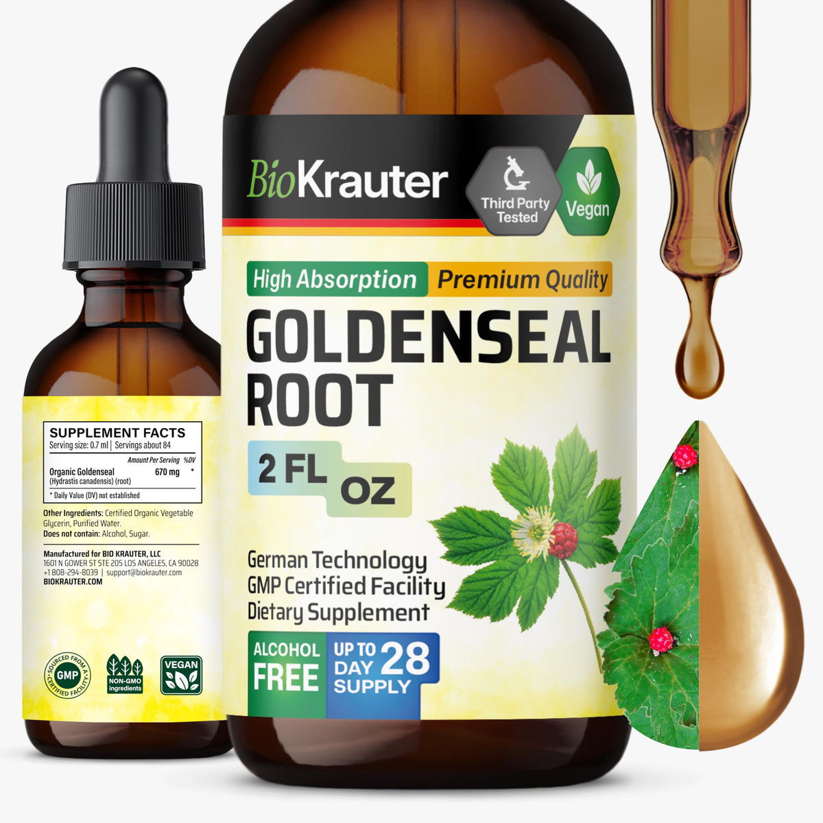 BIO KRAUTER Teinture de Racine de Goldenseal 2 oz vue avant