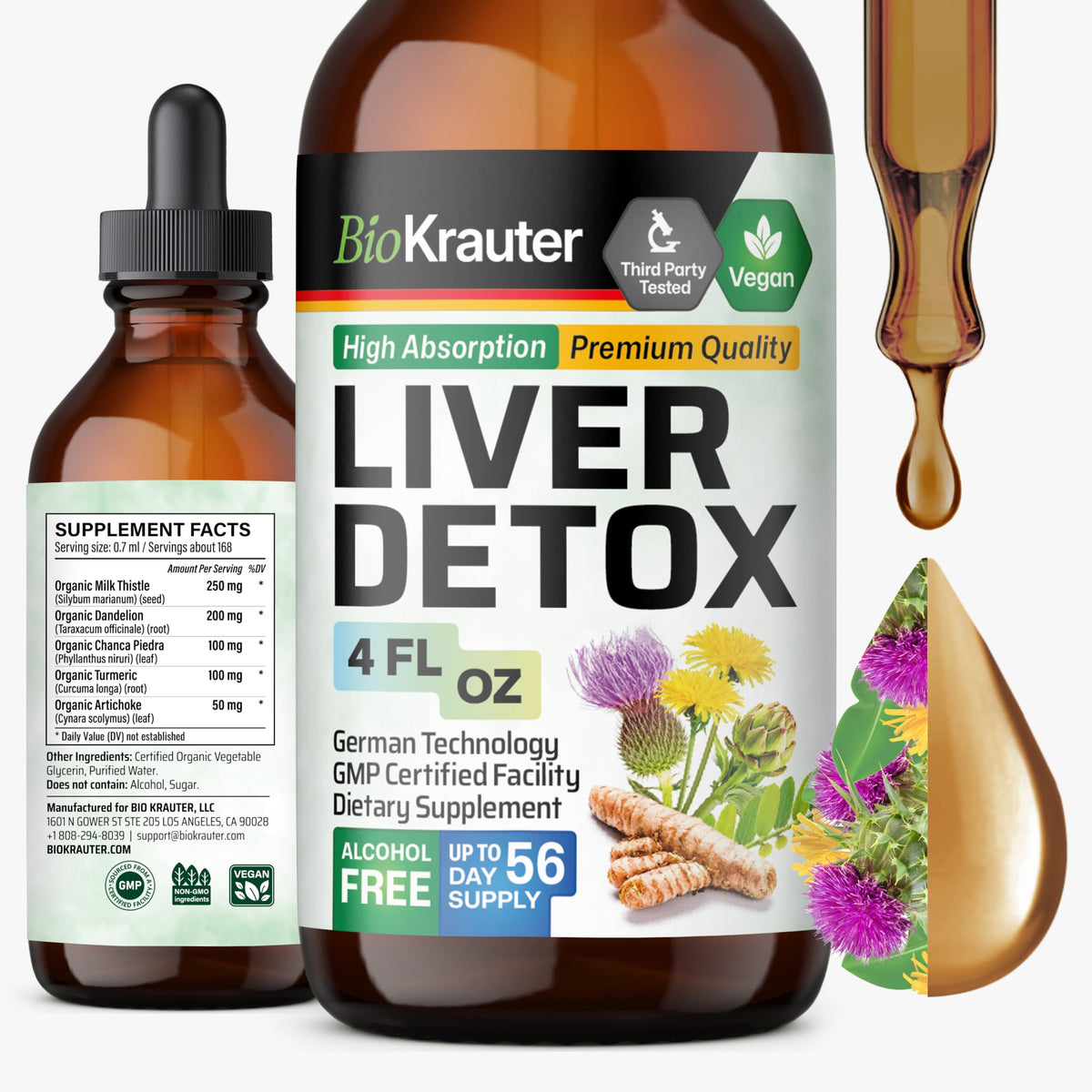 BIO KRAUTER Tisane Détox 5-en-1 au Chardon-Marie, flacon avant