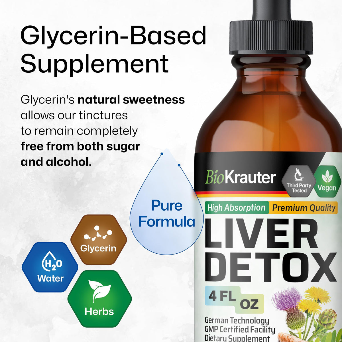 BIO KRAUTER Tisane Détox 5-en-1, flacon avec goutte à l'extérieur
