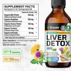 BIO KRAUTER Tisane Détox 5-en-1, flacon ouvert avec goutte