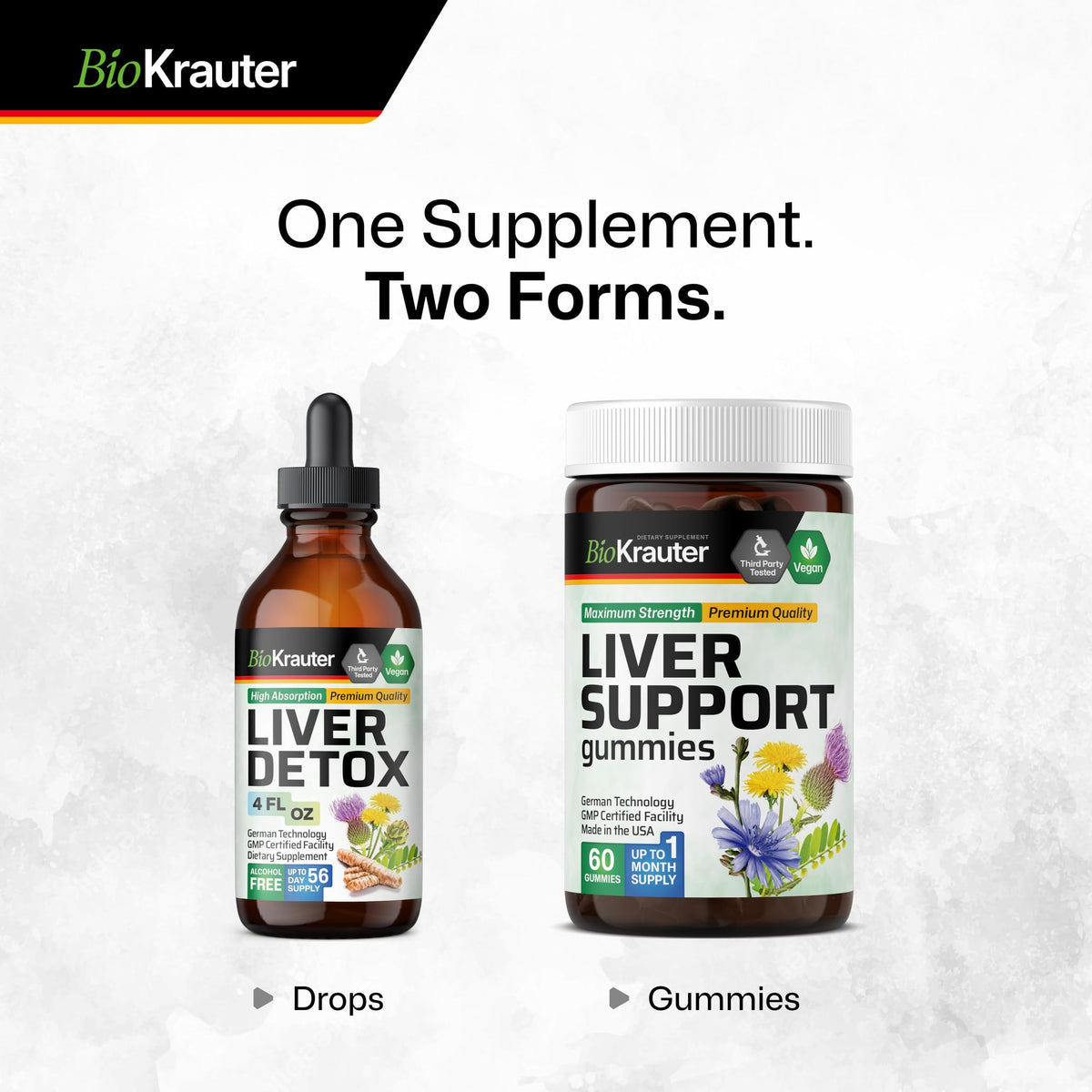BIO KRAUTER Tisane Détox 5-en-1, flacon sur une table en bois