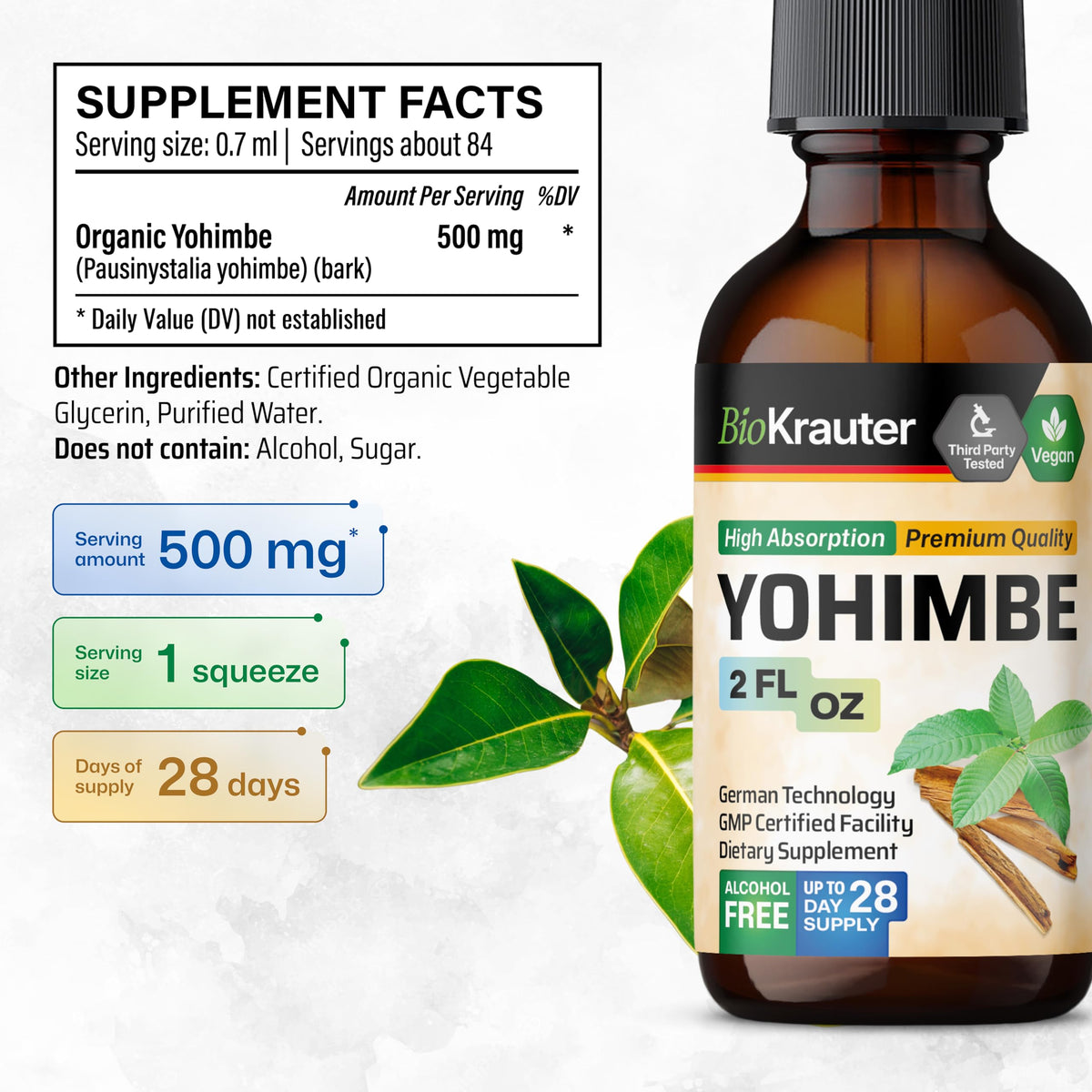 BIO KRAUTER Yohimbine 2 Fl.Oz étiquetage détail