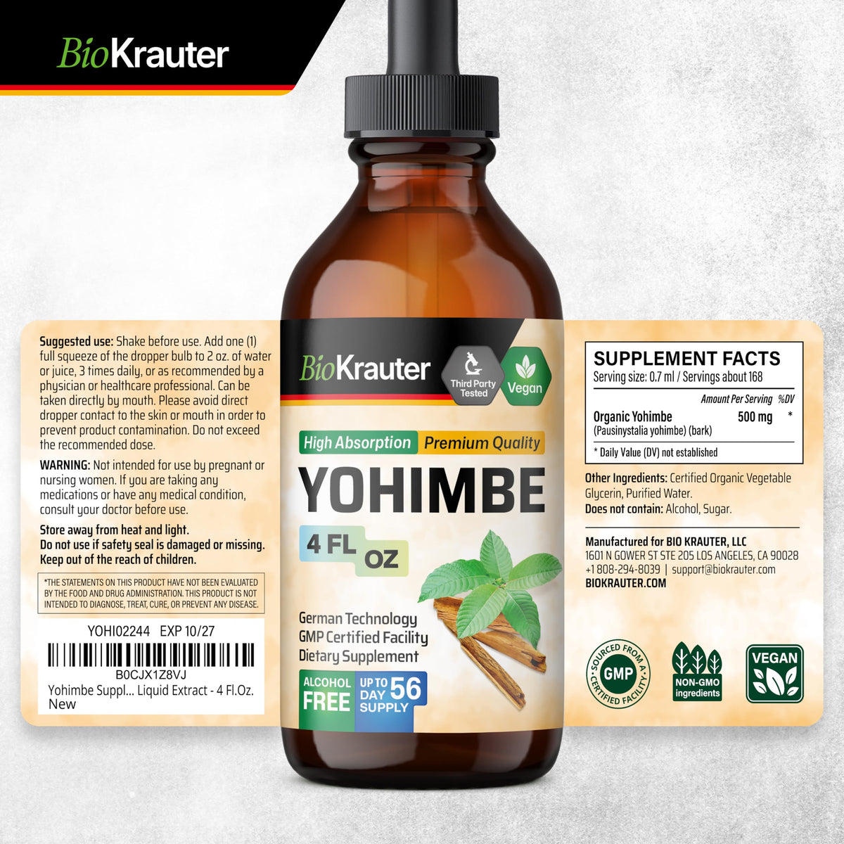BIO KRAUTER Yohimbine flacon sur fond naturel
