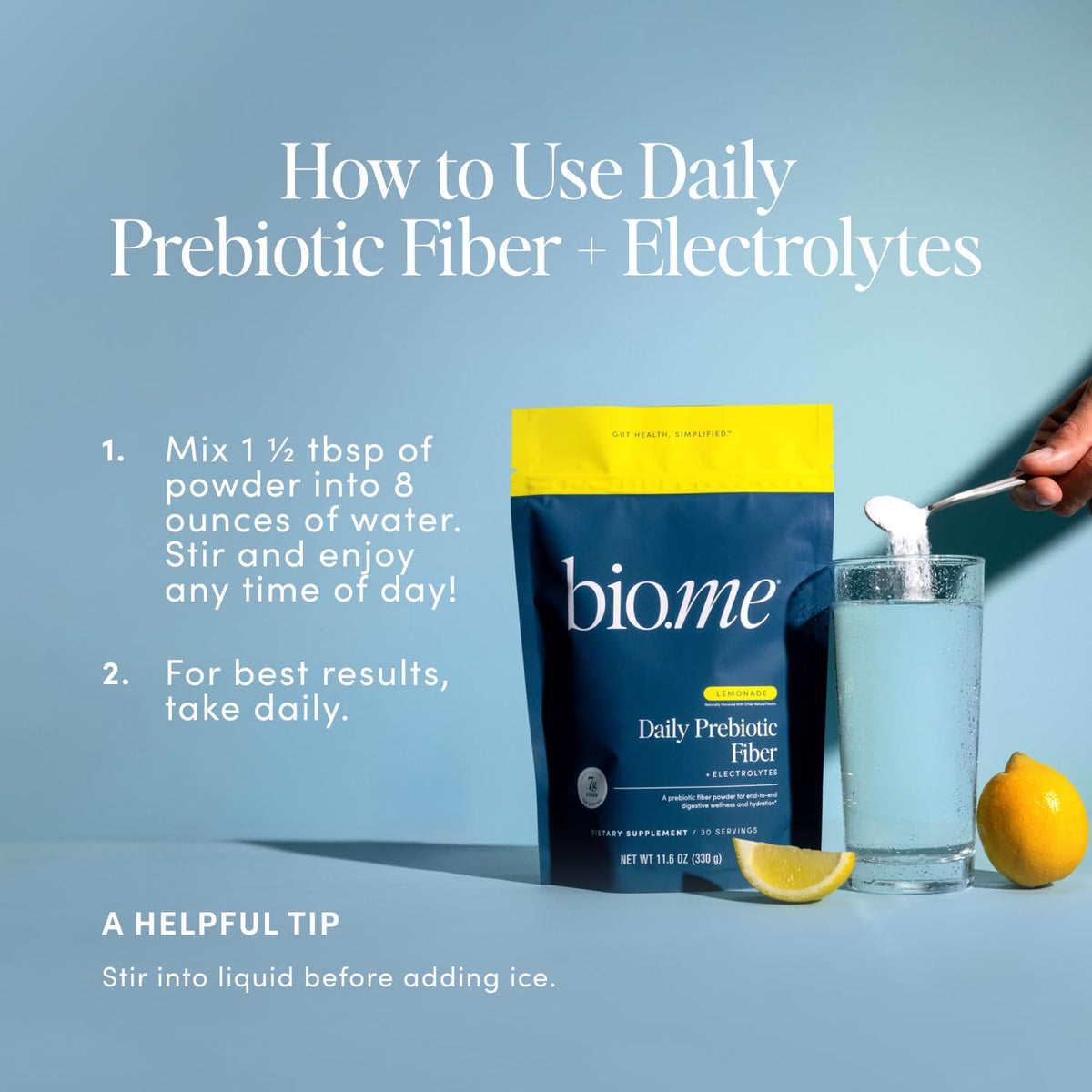 Bio.me Prébiotique en Poudre Saveur Citronade 340g avec étiquette détaillée