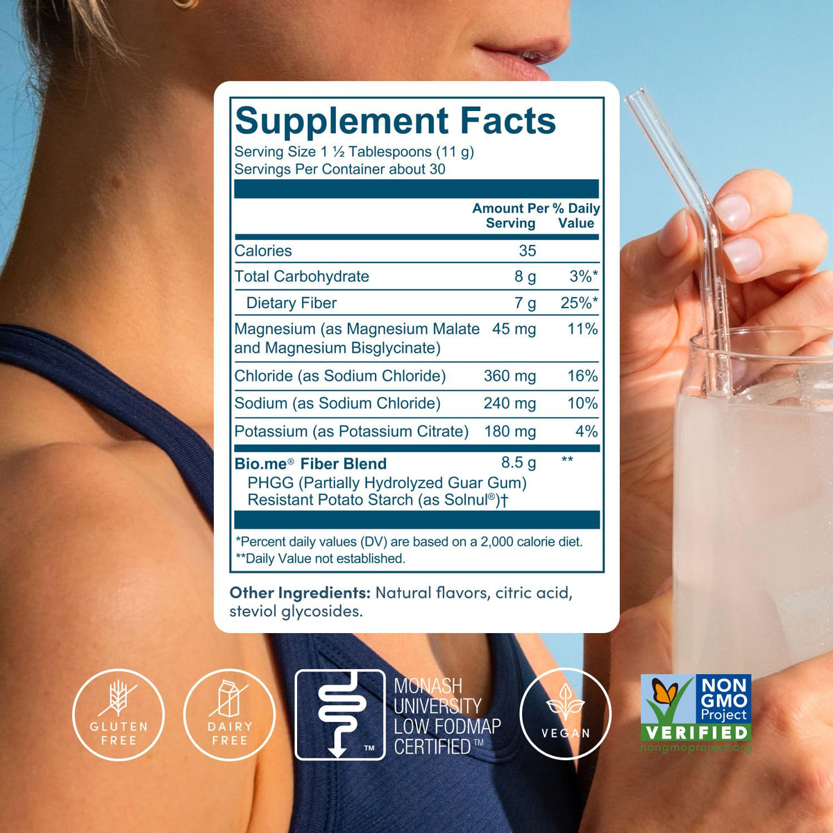 Bio.me Prébiotique en Poudre Saveur Citronade 340g dans un verre d'eau