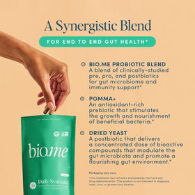 Bio.me Synbiotique 3-en-1 capsules sur fond blanc