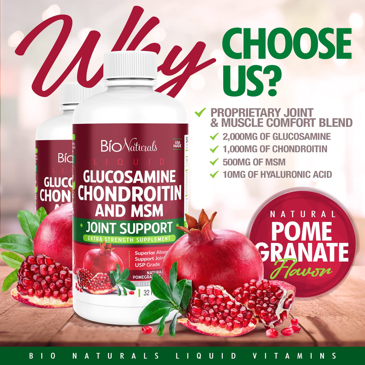 Bio Naturals Glucosamine Chondroitin MSM 32 fl oz avec verre de liquide