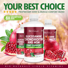 Bio Naturals Glucosamine Chondroitin MSM 32 fl oz côté avec bouchon