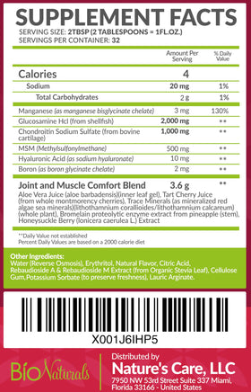 Bio Naturals Glucosamine Chondroitin MSM 32 fl oz étiquette avec ingrédients