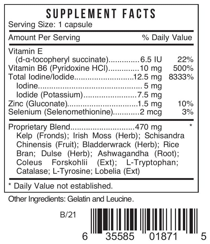 Bio Nutrient 60 capsules de complément iode vue arrière