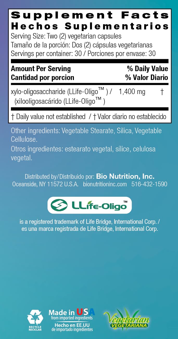 Bio Nutrition Complément Alimentaire Prébiotique 60 Capsules Végétariennes, présentation avec des ingrédients