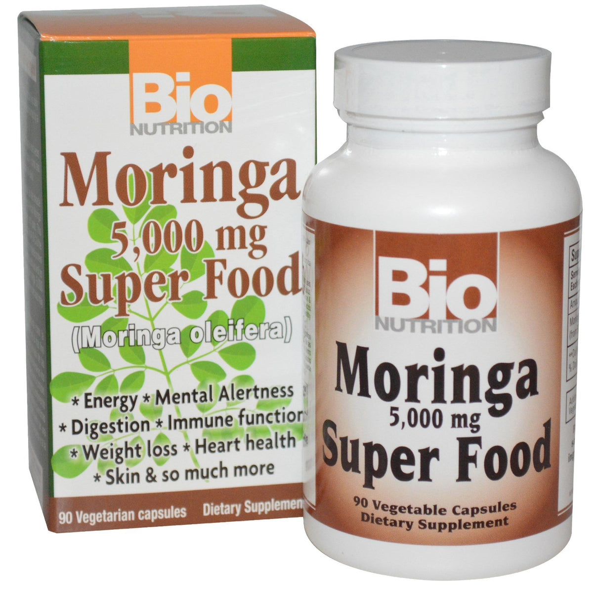 Bio Nutrition Moringa Oleifera 5000mg 90 capsules végétariennes vue de face