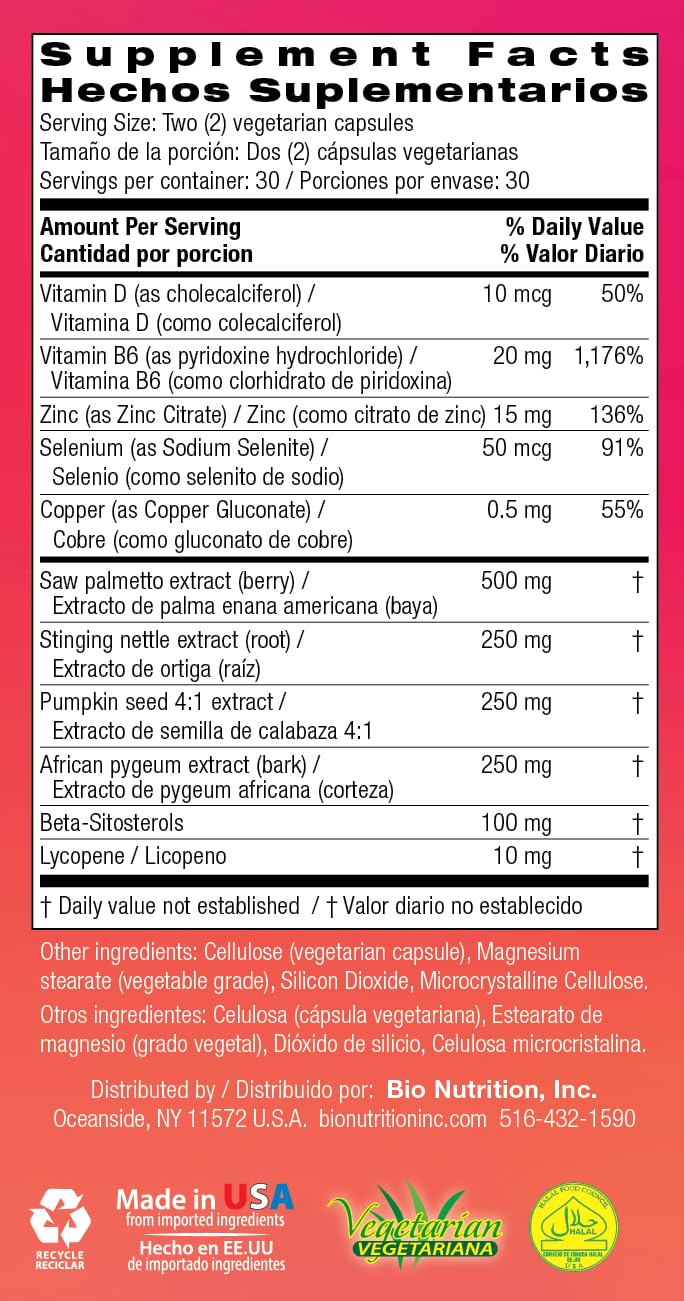 Bio Nutrition Prostate flacon ouvert montrant les capsules