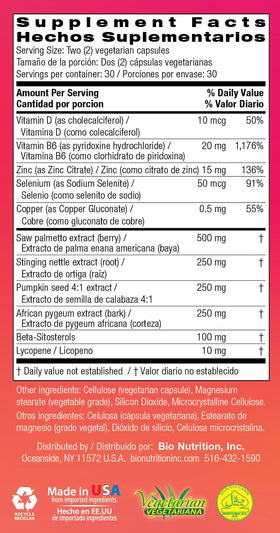 Bio Nutrition Prostate flacon ouvert montrant les capsules