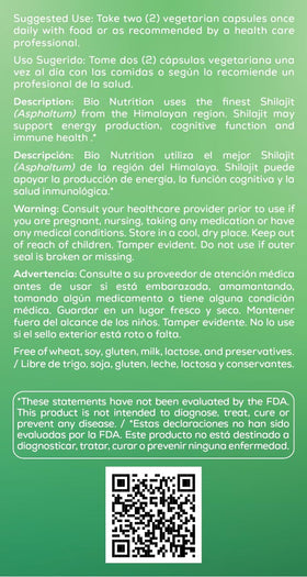 Bio Nutrition Shilajit 500 mg par capsule