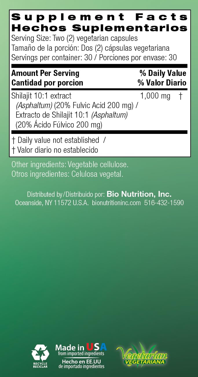 Bio Nutrition Shilajit avec étiquette visible