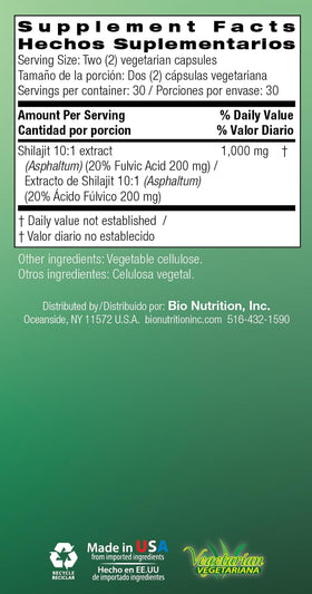 Bio Nutrition Shilajit avec étiquette visible