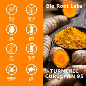 Bio Root Labs Curcuma 95% Curcumine capsule avec étiquette