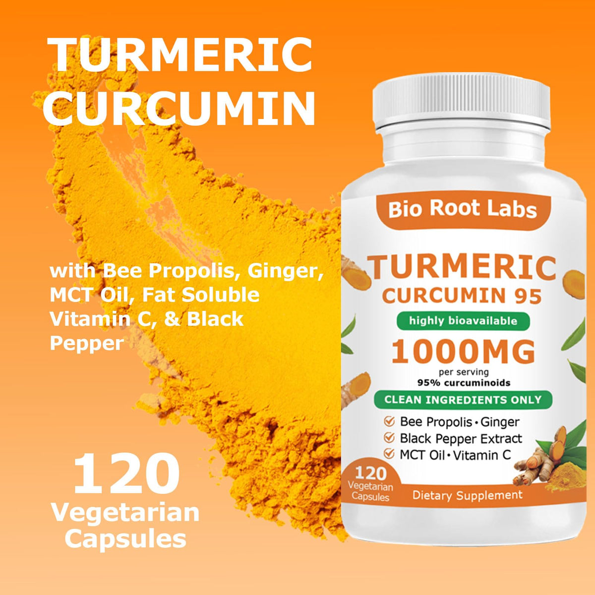 Bio Root Labs Curcuma 95% Curcumine emballage et capsules