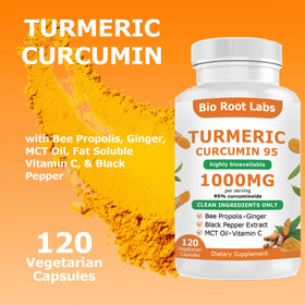 Bio Root Labs Curcuma 95% Curcumine emballage et capsules