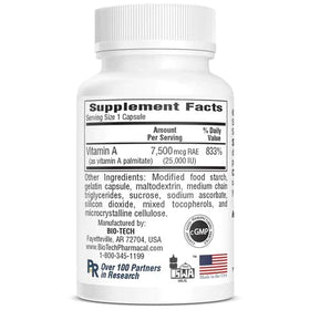 Bio-Tech Pharmacal A-25 complément alimentaire 100 capsules arrière