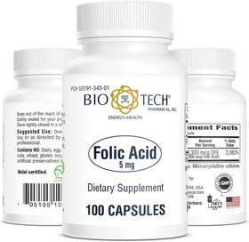 Bio-Tech Pharmacal Acide Folique 5 mg 100 capsules vue avant