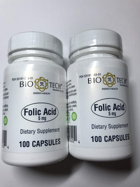Bio-Tech Pharmacal Acide Folique 5mg 100 Capsules vue de face