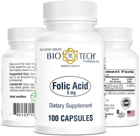 Bio-Tech Pharmacal Acide Folique 5mg emballage et capsules