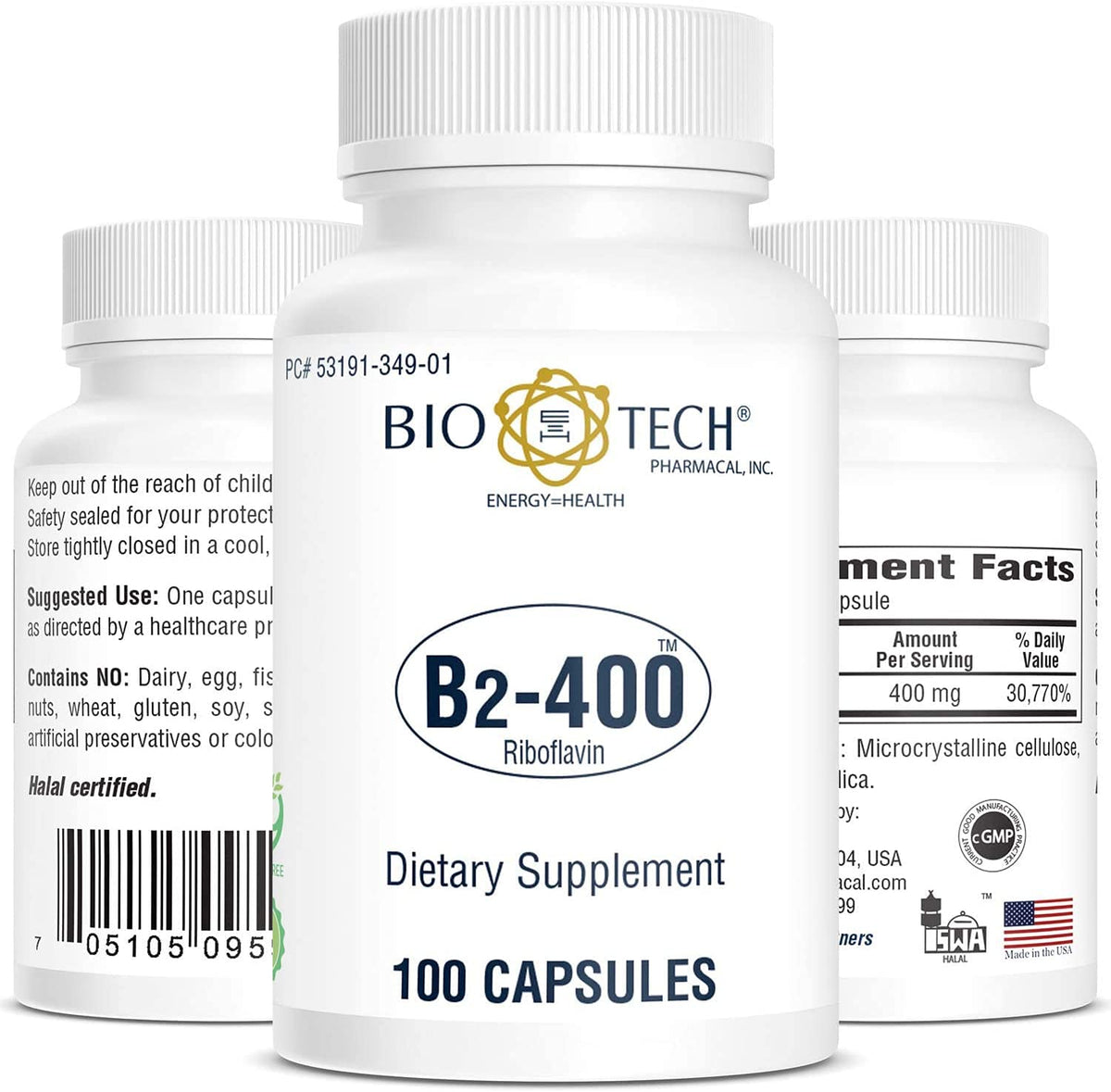 Bio-Tech Pharmacal B2-400 100 capsules arrière avec informations nutritionnelles
