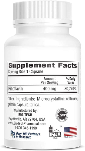 Bio-Tech Pharmacal B2-400 100 capsules avec bouteille ouverte