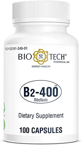 Bio-Tech Pharmacal B2-400 100 capsules avec une capsule sur une surface