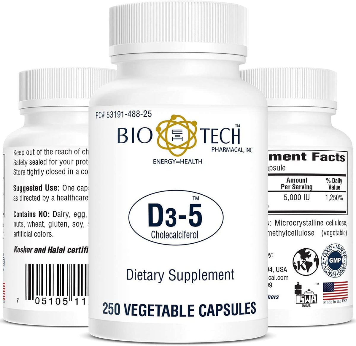 Bio-Tech Pharmacal D3-5 5000 IU gélules végétales, vue de face