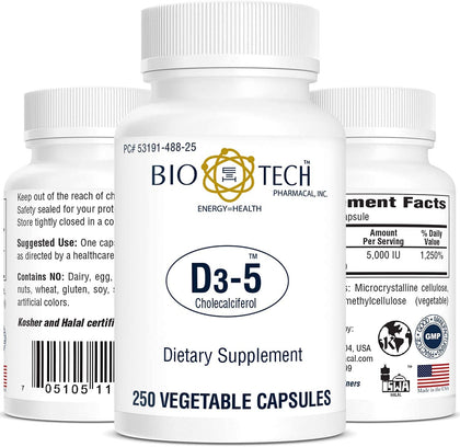 Bio-Tech Pharmacal D3-5 5000 IU gélules végétales, vue de face