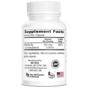 Bio-Tech Pharmacal D3-5 5000 UI 250 Capsules - vue arrière