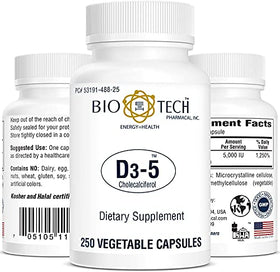 Bio-Tech Pharmacal D3-5 gélules végétales, ingrédients sur l'étiquette