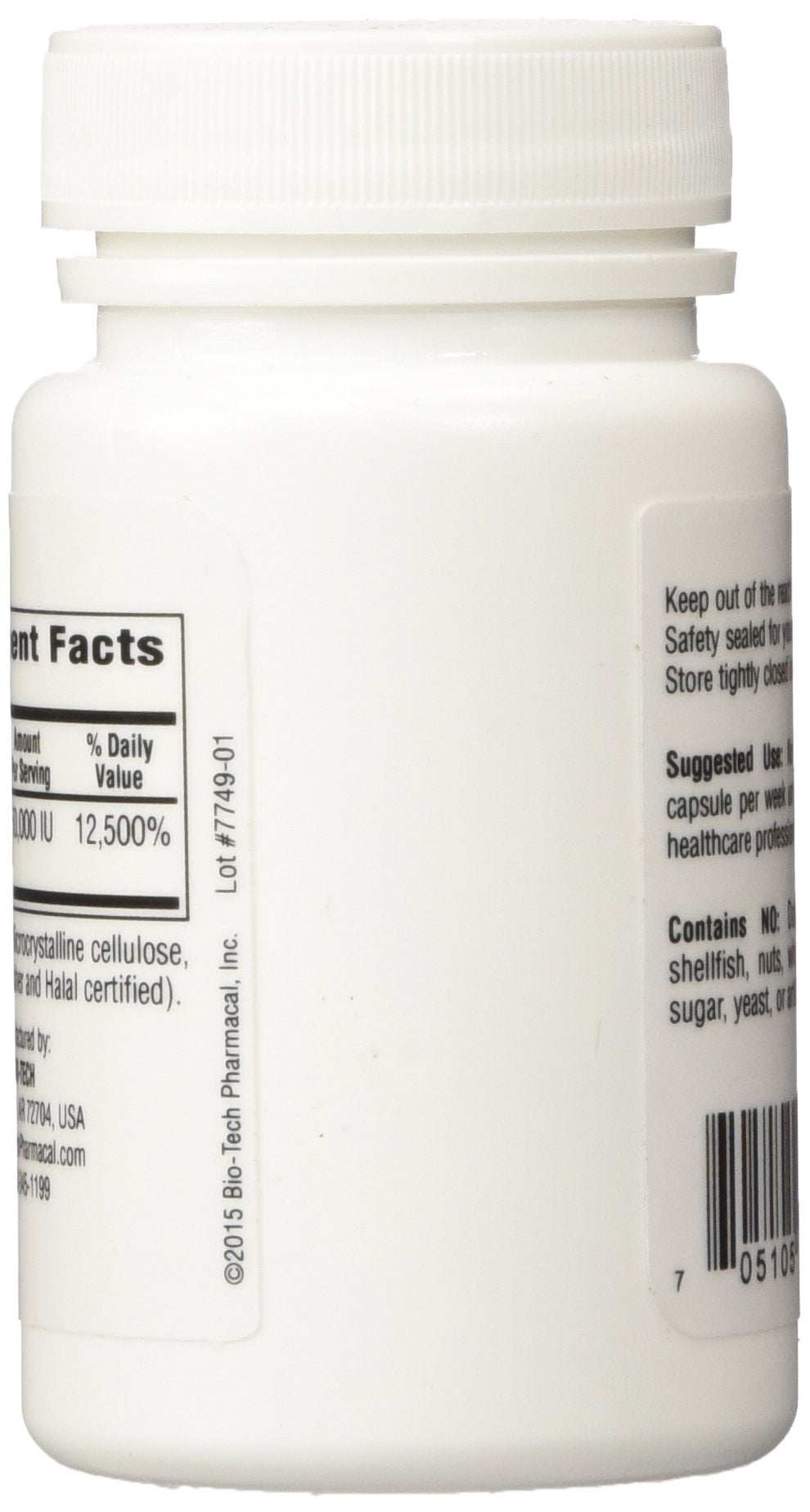 Bio-Tech Pharmacal D3-50 50 000 UI 100 Capsules sur fond blanc