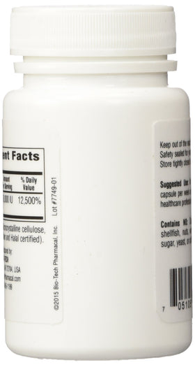 Bio-Tech Pharmacal D3-50 50 000 UI 100 Capsules sur fond blanc